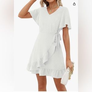 White dot ruffle mini dress